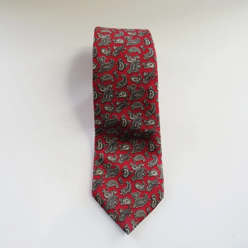 Vintage Pierre Balmain Paris Silk Red Gray Paisley Tie
